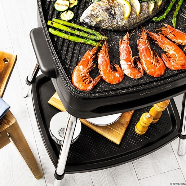 Barbecue Electrique sur Pied et de Table avec Couvercle et Plancha pour Intérieur et Extérieur Haut de gamme Noir